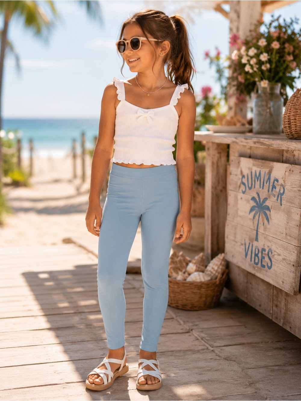 Amazon Essentials Light Blue Kids Stretch Leggings